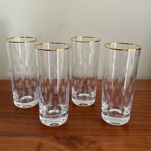 Gold rimmed etched stemless champagne flutes
